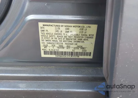 2007 Nissan Maxima 3.5 Sl from USA, damaged, VIN 1N4BA41E17C835336